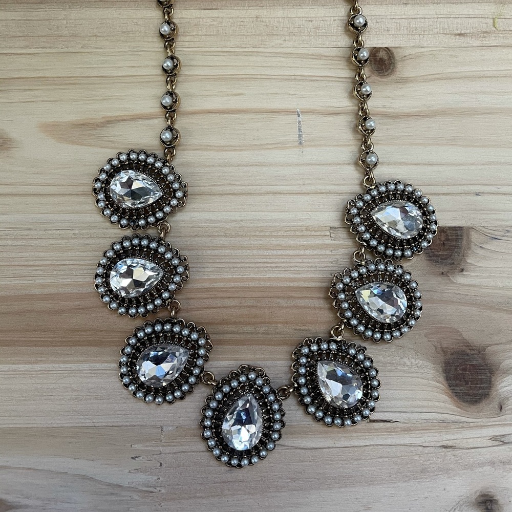 Rhinestone and pearl statement necklace